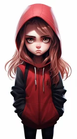 Anime Girl in Red Hoodie: Merging Cartoon Realism with Manga Inspiration