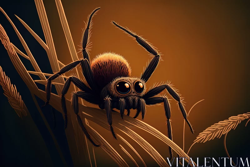 AI ART Dark Orange Spider on Grass - Surrealistic Cartoon Art