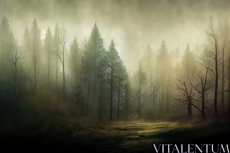 Foggy Forest Landscape: A Fairy Tale Panorama AI Image