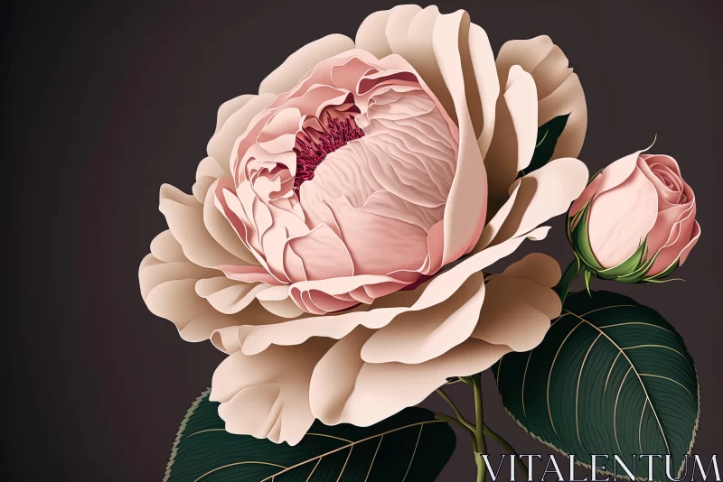 Pink Rose: A Detailed Illustration on Dark Background AI Image