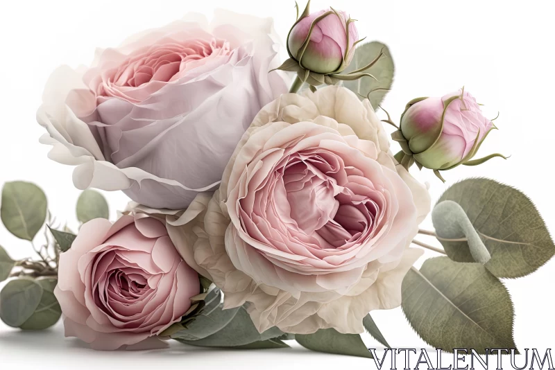 Timeless Artistry of Pink Roses on White Background AI Image