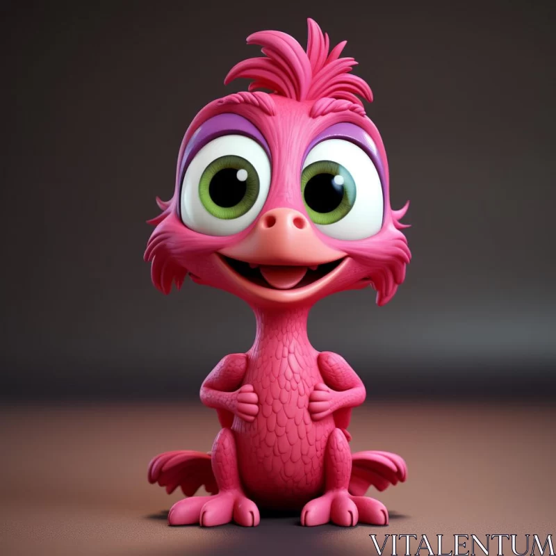 Adorable Pink Dinosaur Cartoon Figurine AI Image