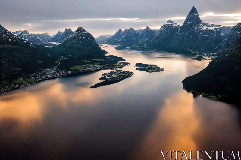 AI ART Aerial View of Sankt Helge: A Tranquil Mountain and Water Scene
