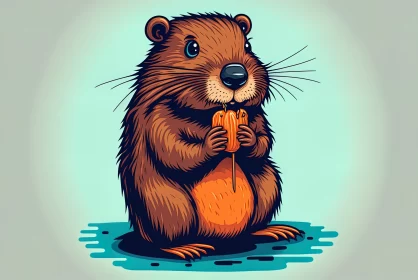 Beaver in Water: A Detailed Vector Illustration in Dark Orange and Cyan