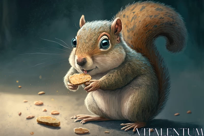 Cartoon Squirrel with Cookie: A Blend of Realism and Caricature AI Image