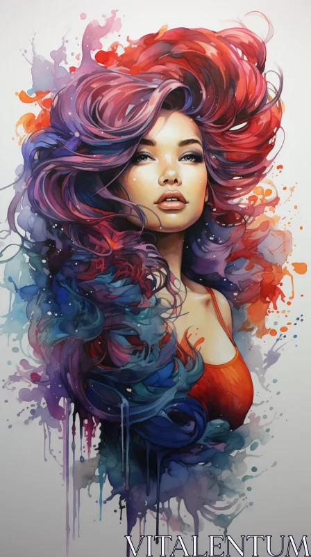 Colorful Complexity: Watercolor Painted Woman in Contemporary Asian Art AI Image