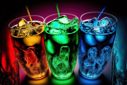 Multicolored Illuminated Ice Cubes in Glasses