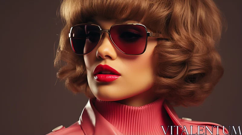 Retro Glamor: Woman in Pink Sunglasses AI Image