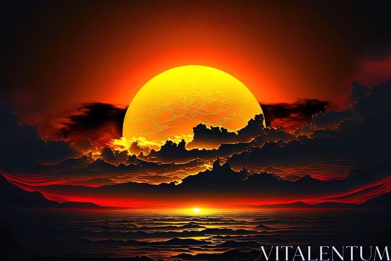Romantic Moonlit Seascape: A Sunset Over the Ocean AI Image