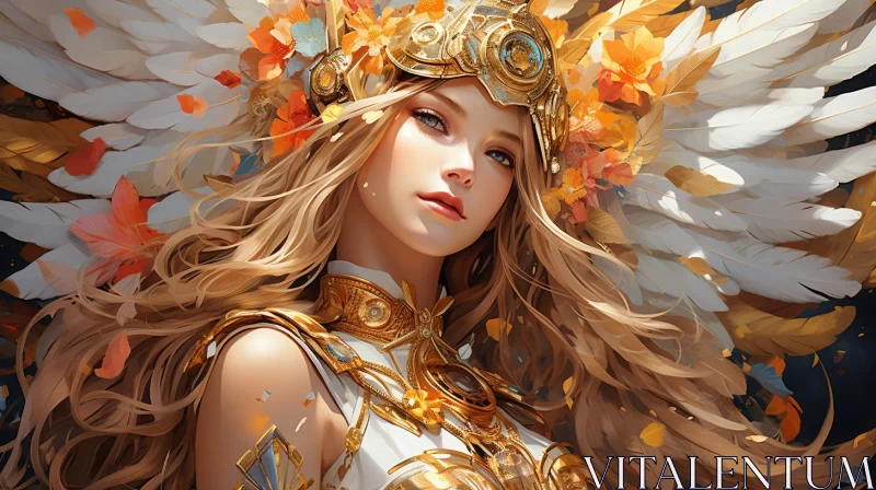 Ethereal Angel: Gold Leaf Accents and Detailed Anime Art AI Image