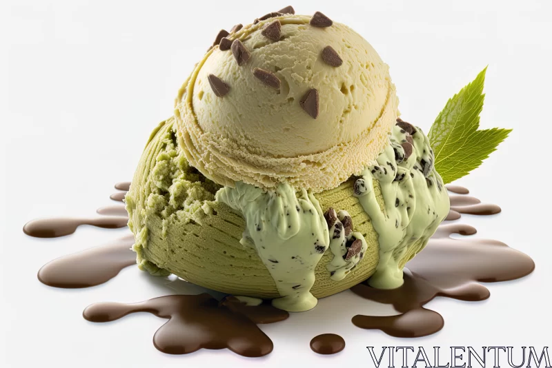 Mint Green Ice Cream with Chocolate Chips - A Visual Delight AI Image