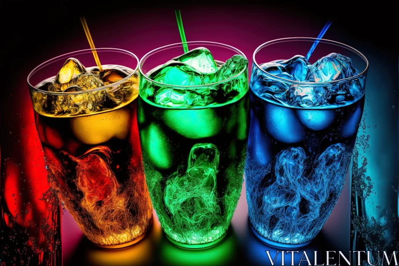 Multicolored Illuminated Ice Cubes in Glasses AI Image