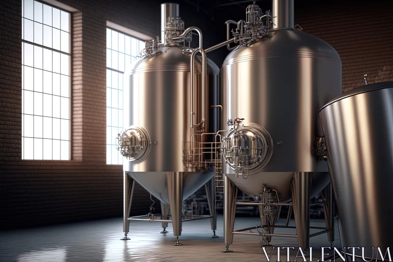 3D Rendered Brewery with Silver Beer Tanks AI Image