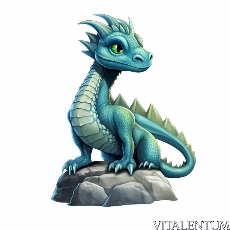 Charming Blue Dragon with Green Eyes - Ambient Occlusion Illustration AI Image