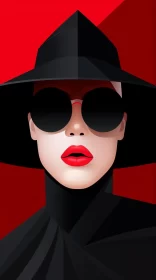 Graphic Illustration of Woman with Black Hat and Sunglasses