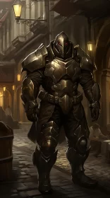 Heroic Armor-Clad Figure in Ancient City - A Fantasy Illustration AI Image