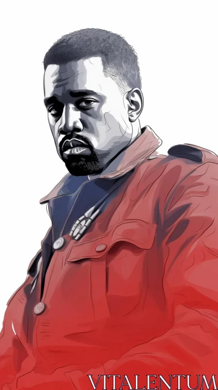 AI ART Kanye West Artistic Portrait in Red and Azure - HD