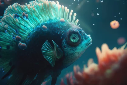 Steampunk Fish Swimming in a Sci-Fi Ocean