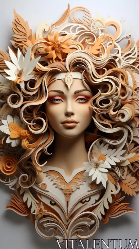 Abstract Paper Art: Woman with Floral Accents AI Image