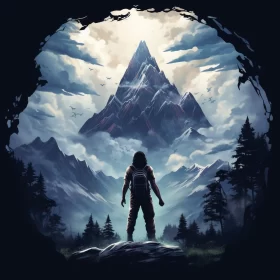 Epic Mountain Scene with Enigmatic Character