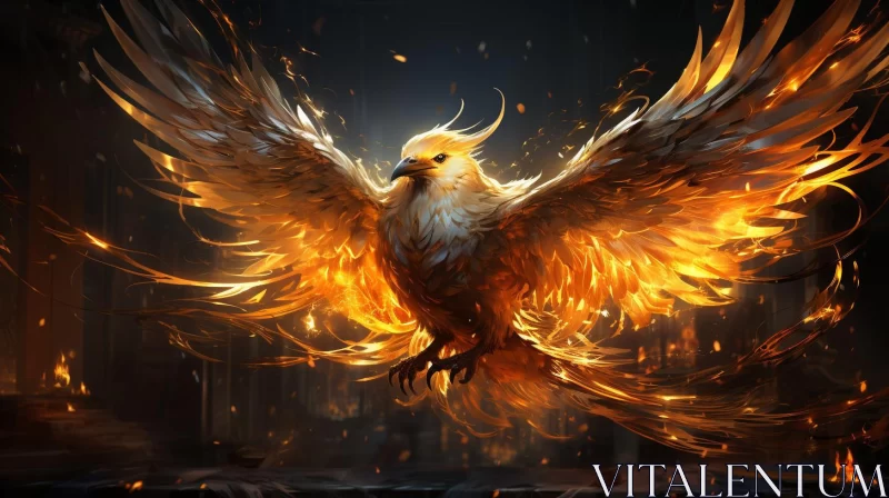 Fiery Phoenix Bird in Flight - HD Wallpaper AI Image