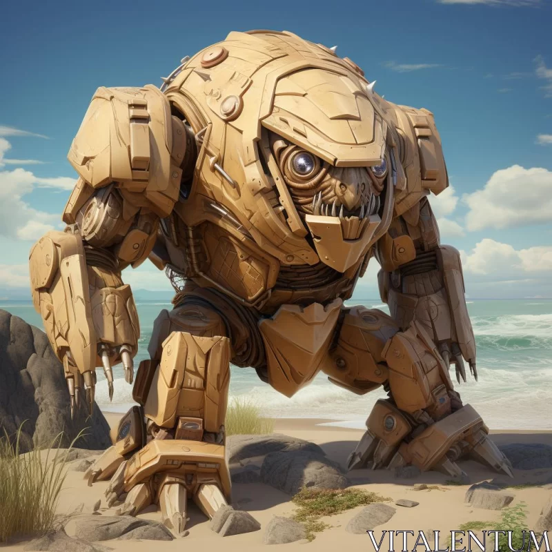 Manticore Mech Wolf in Action on a Beach AI Image