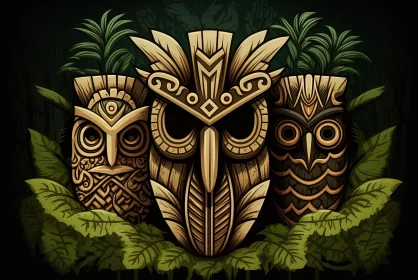 Tribal Owl Tattoos in Tropical Jungle - Mayan Inspired Art AI Image