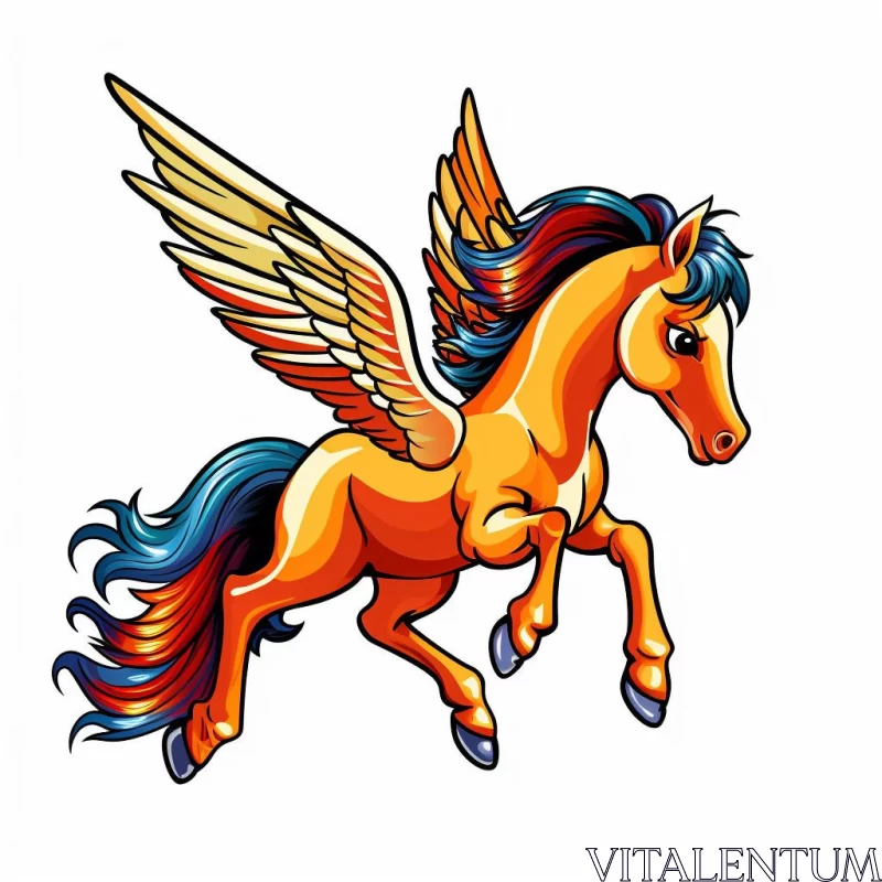 Colorful Cartoon Flying Horse with Tattoo Influences AI Image