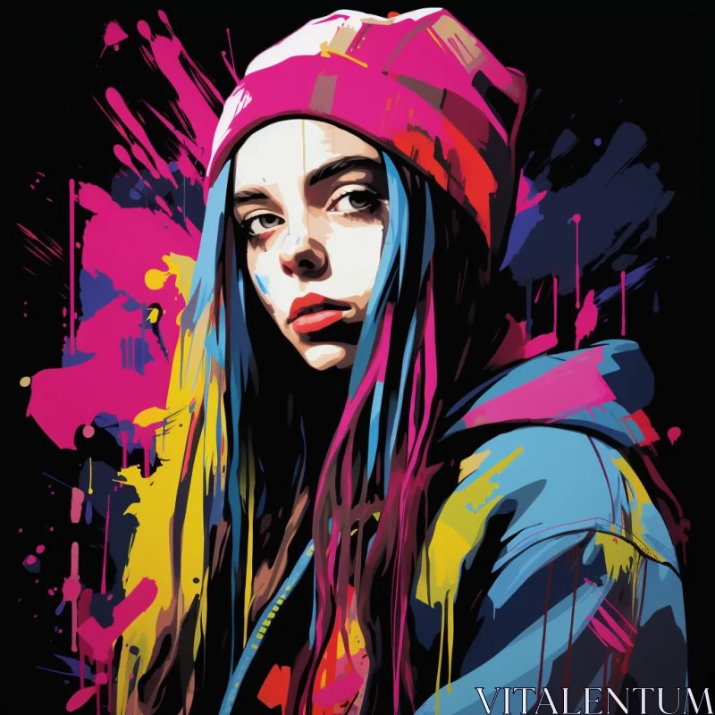 Colorful Graffiti-Inspired Girl Portrait in Gloomy Tones AI Image