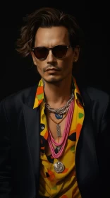 Johnny Depp in Bright Colored Suit: A Photorealistic Studio Portrait AI Image