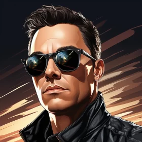 Outrun Style Portrait: A Sunglass-clad Man in American Iconography AI Image