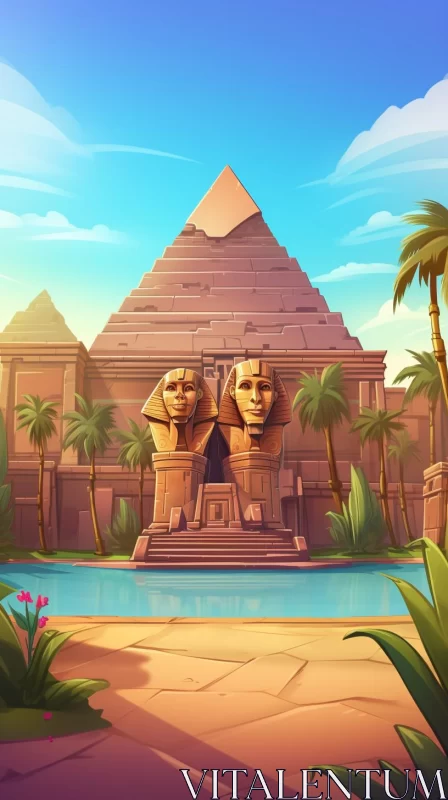 Egyptian Landscape in Low Poly Style AI Image