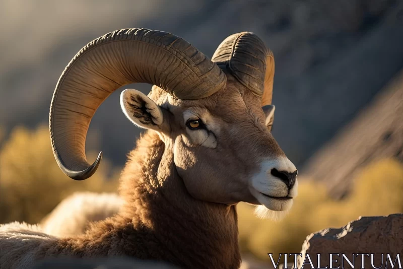 Majestic Ram in Golden Light - An Iconic American Portrait AI Image