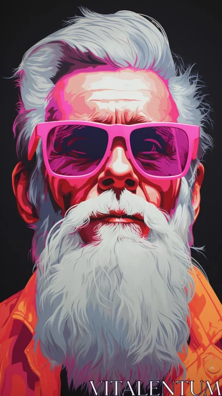 AI ART Neon-Lit Portrait of Elderly Man with Pink Beard