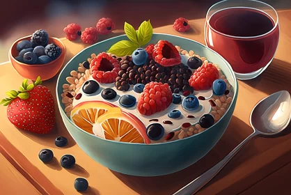 Rustic Illustration of a Bowl with Berries