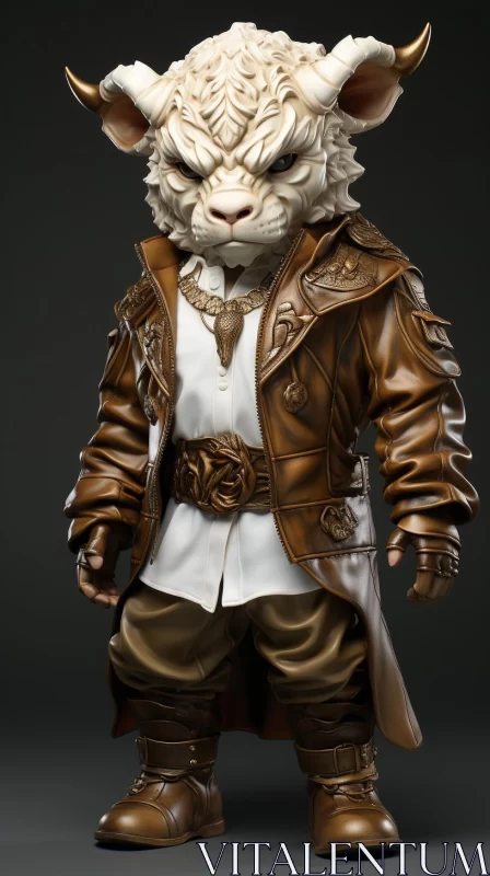 3D Render of a Stylish Goat in Leather Jacket AI Image