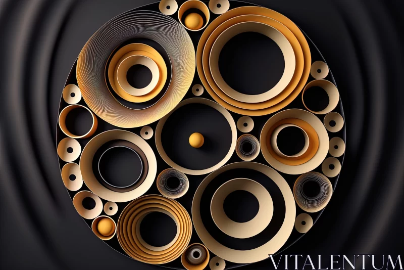 Abstract Golden Circles Sculptural Ceramic Art AI Image