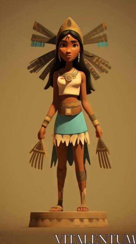 Cartoonish Native Woman Model - Mesoamerican and Northwest Influences AI Image
