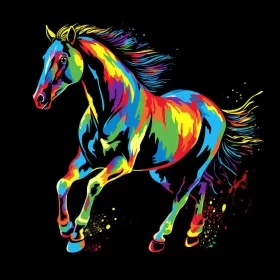 Colorful Horse Running on Dark Background Illustration AI Image
