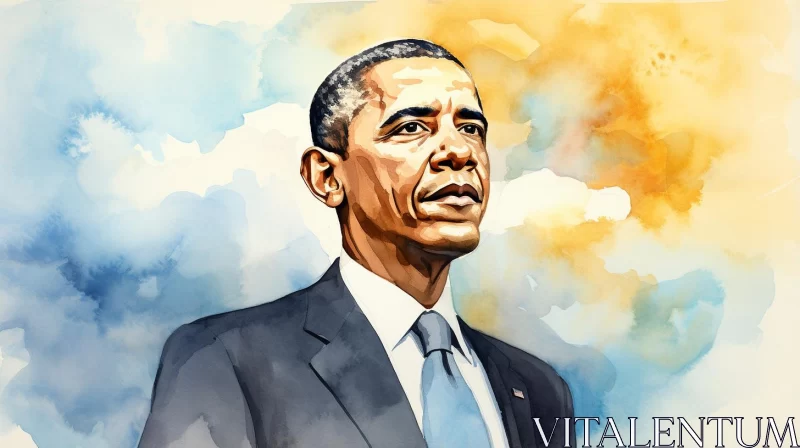 AI ART Historical Illustration Style Watercolor Painting of President Obama