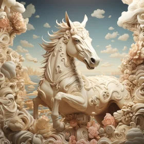 Surreal Rococo Horse in Coral Sea - A Dreamlike Illustration AI Image