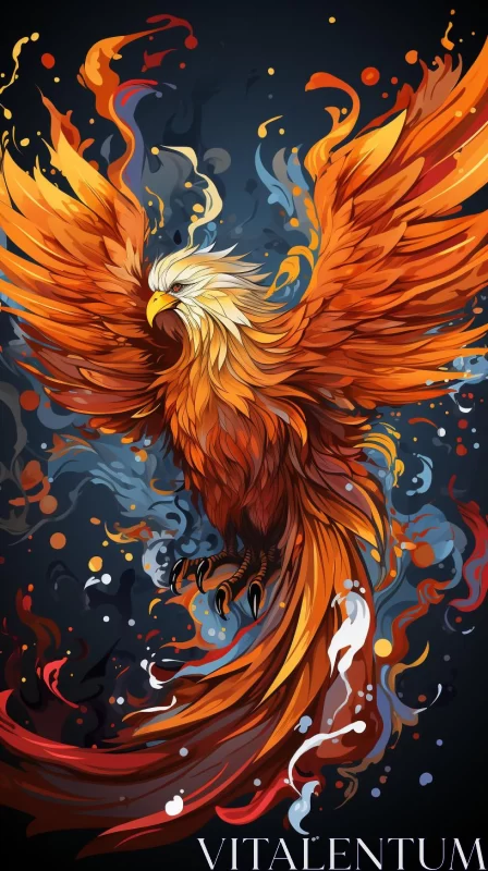 Fiery Phoenix in Flight: A Graffiti-Inspired Pencil Art Illustration AI Image