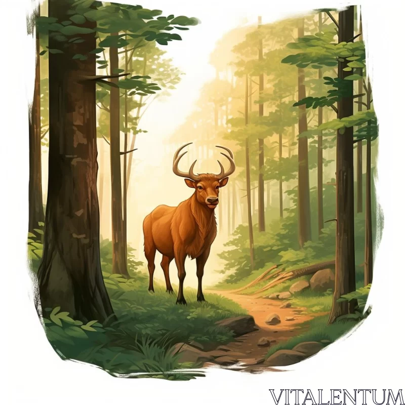 Evocative Deer in Forest - Environmental Portrait 2D Illustration AI Image