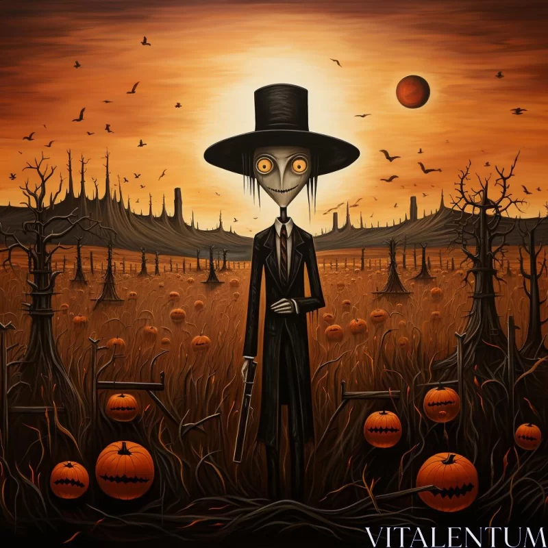 Gothic Surrealism in a Pumpkin Patch AI Image