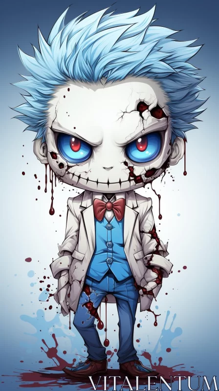 Macabre Cartoon Zombie with Blue Hair - Illusionary Realism Art AI Image