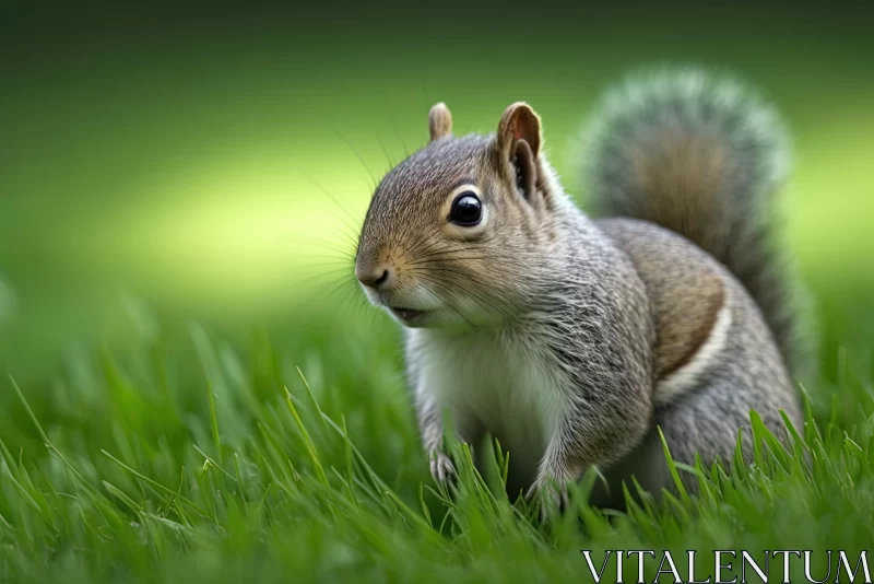AI ART Sunlit Squirrel in Grass - A Realistic, Curvilinear Artwork
