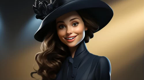 Young Woman in Black Hat - Victorian-Inspired 2D Game Art AI Image