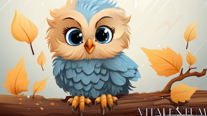 Animated Owl with Blue Eyes in Cartoon Style Art AI Image