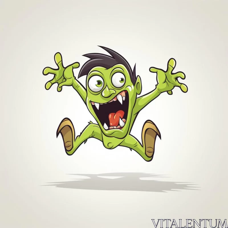 Green Monster Jumping - Zombiecore Style Vector Illustration AI Image