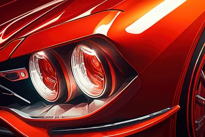 Red Car with Bright Headlights - An Editorial Illustration